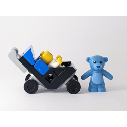 Blue Pram with Baby and Teddy