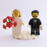 Blonde Bride, & Groom with Beard Minifigure Set with Red Bouquet