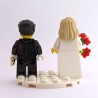 Blonde Bride, & Groom with Beard Minifigure Set with Red Bouquet