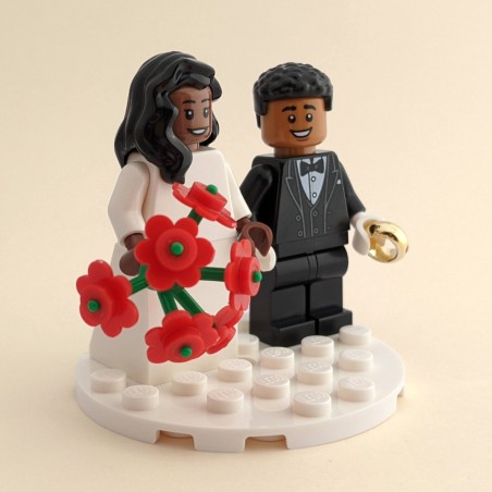 Black Bride & Groom Minifigure Set with Red Bouquet