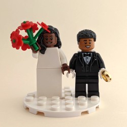 Black Bride & Groom Minifigure Set with Red Bouquet