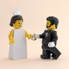 Bride with Tiara, & Groom with Beard Minifigure Set with Red Bouquet